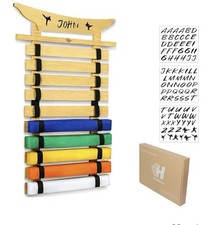 HXRROO Bamboo 10-Belt Display Rack Custom Name for Karate, Jiu-Jitsu, Taekwondo