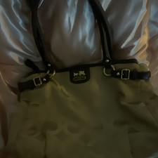 Coach Beige  Black Logo Shoulder Bag with Buckle Accent Gold Hardware