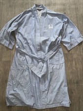 Christian Dior Monsieur Vintage Robe One Size Blue Pockets Cotton Embroidered
