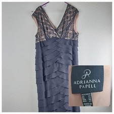 Adriana Papell Lace Tiered Black Full Length Lined Evening Gown  US 18