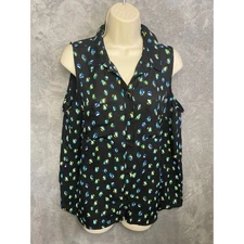 APT 9 Black Sleeveless Button Up Shirt Women's Size L Abstract Print Collared