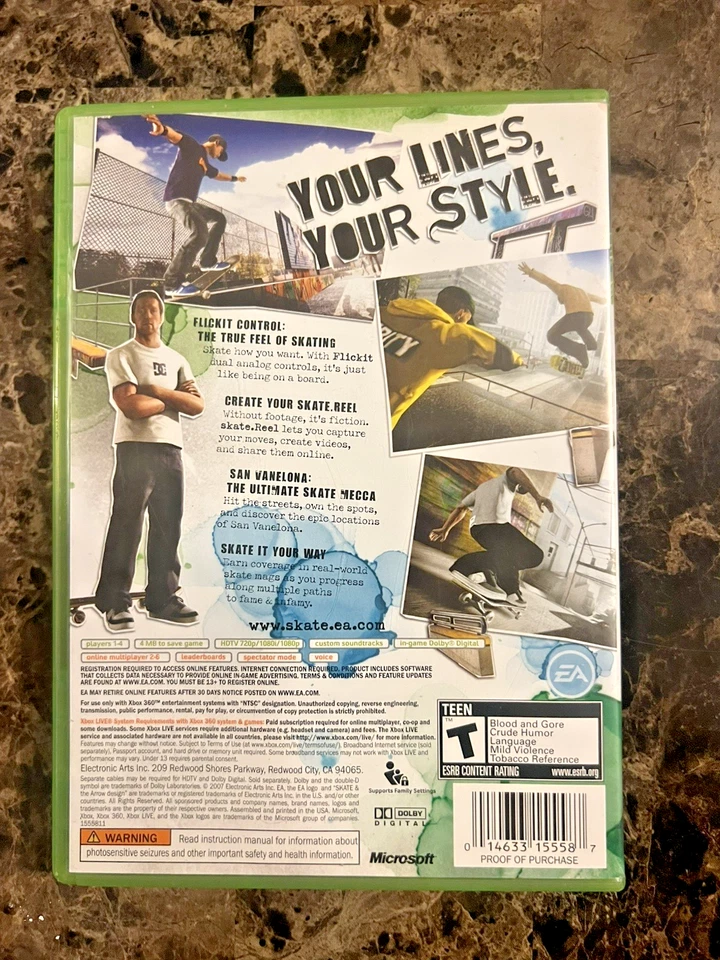 CLEAN! Skate 1 (Microsoft Xbox 360, 2007) - Complete CIB - Image 3 of 3