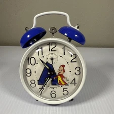 Vtg 1990 Alvin and the Chipmunks Twin Bell Wind Up Alarm Clock Blue Metal WORKS