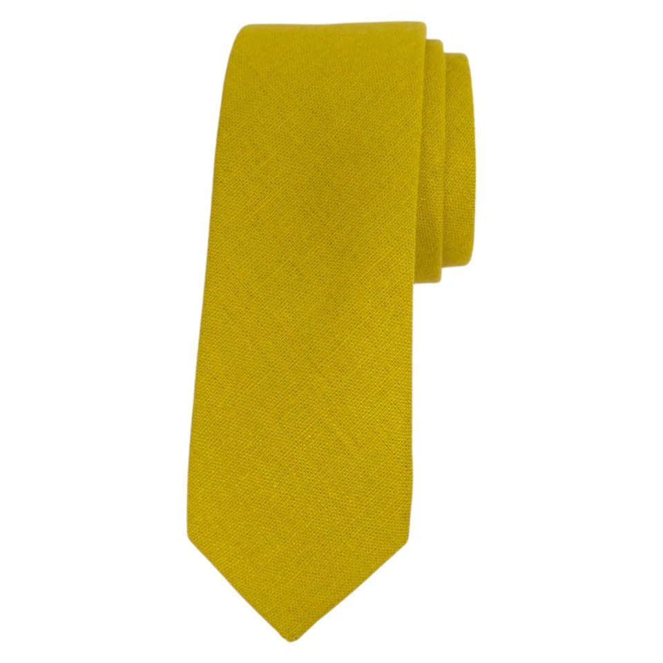 ORIGINAL PENGUIN Mens Slim Linen Tie 2.25 Solid Mustard Yellow Skinny Necktie - Image 4 of 4