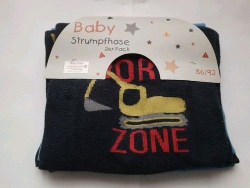 2x Krabbelstrumpfhose Baby Kinder Strumpfhose blau+ schwarz Bagger/Ball 86/92 - Bild 1 von 2