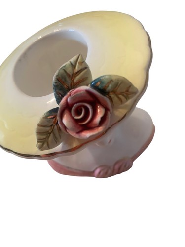 Vtg Lefton Porcelain Lady Head Vase in Pink & Gold Chipped Eyelash Red Lips 1950 - Picture 8 of 24