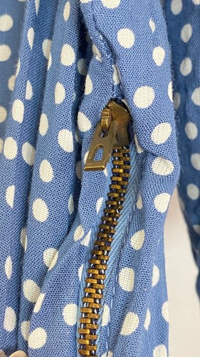 Vintage 1940s blue polka dot dress, white short sleeve peplum rayon midi 38 M L - Picture 9 of 15