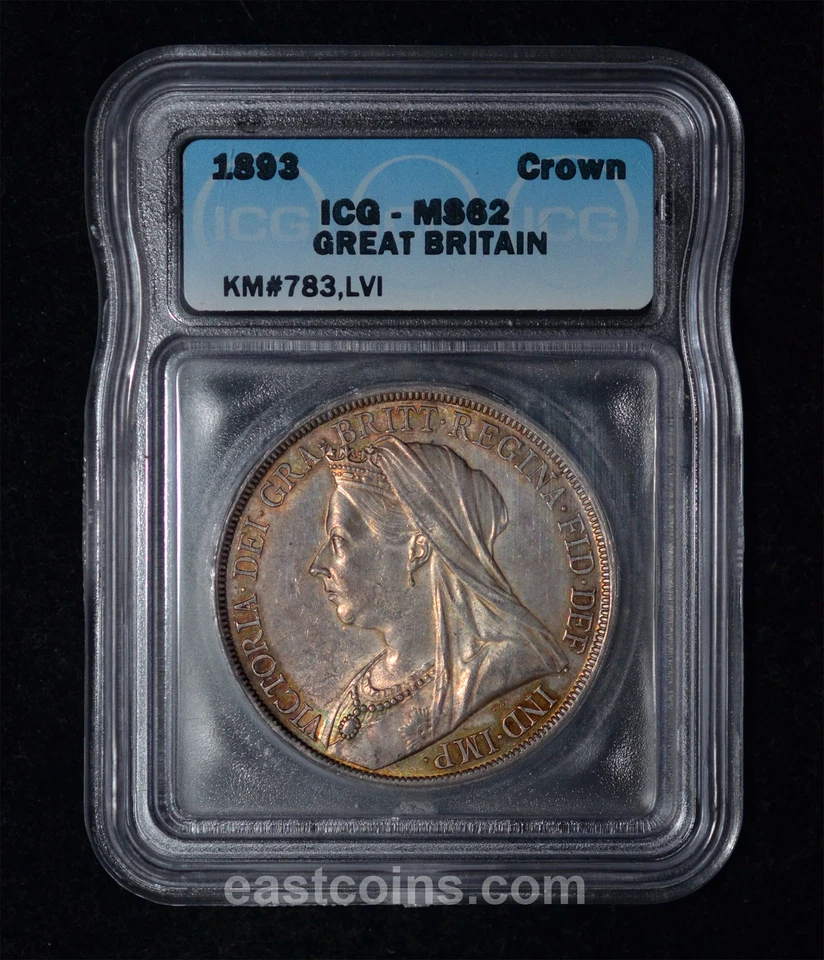 ICG MS62 1893 Great Britain Queen Victoria Crown - toned - Image 2 of 4