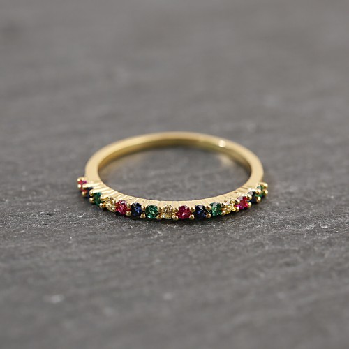 Fashion Stainless Steel Gold Plated Gemstone Women Wedding Band Ring Sz5-9 - Picture 4 of 8