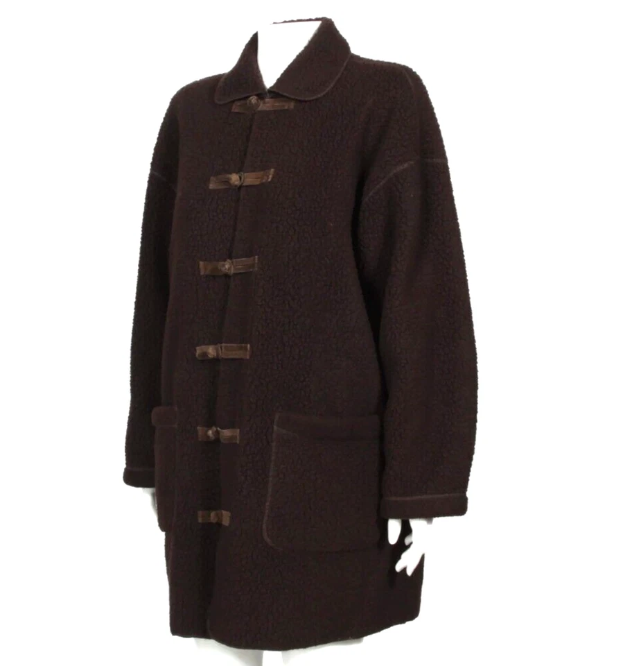 Chaqueta Abrigo Dosa Polar Marrón Palanca Cuero Botón Talla 1 Pequeña/479 Foto 3 de 4
