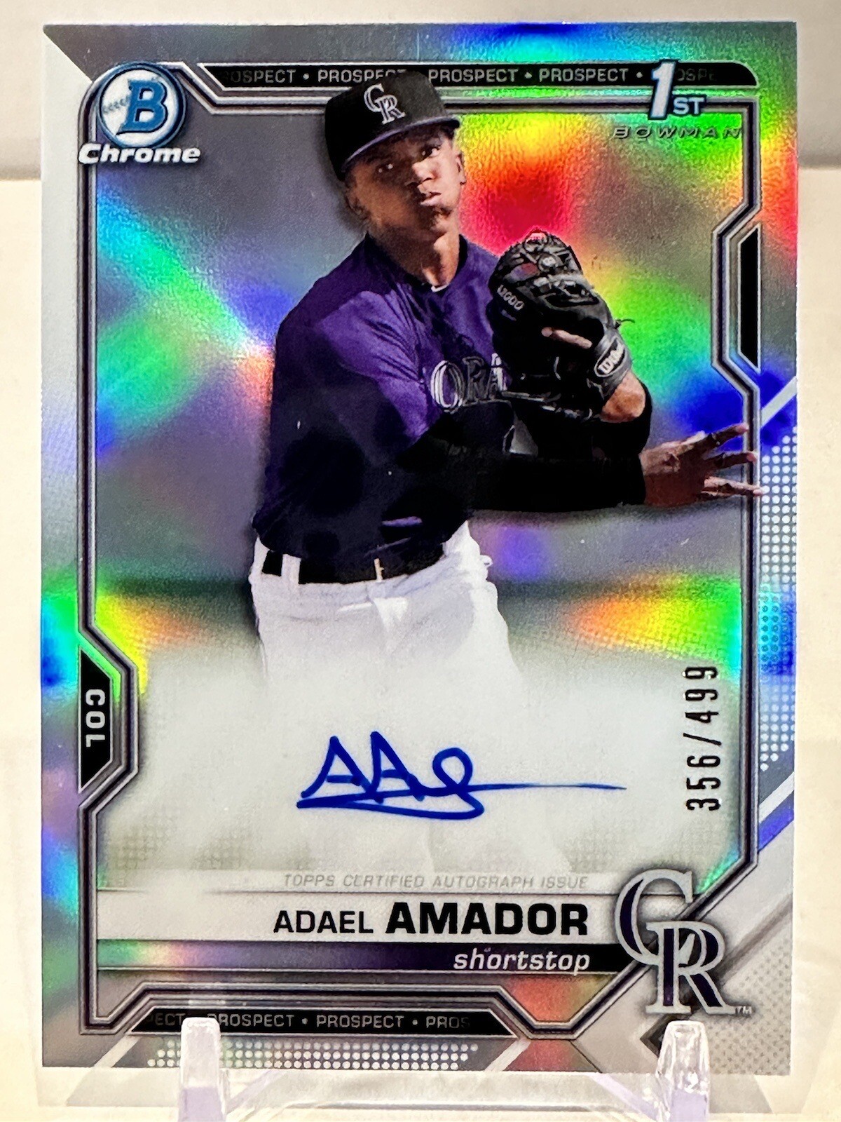 2021 Bowman Chrome Adael Amador Auto Refractor /499 Rookie RC Rockies Autograph