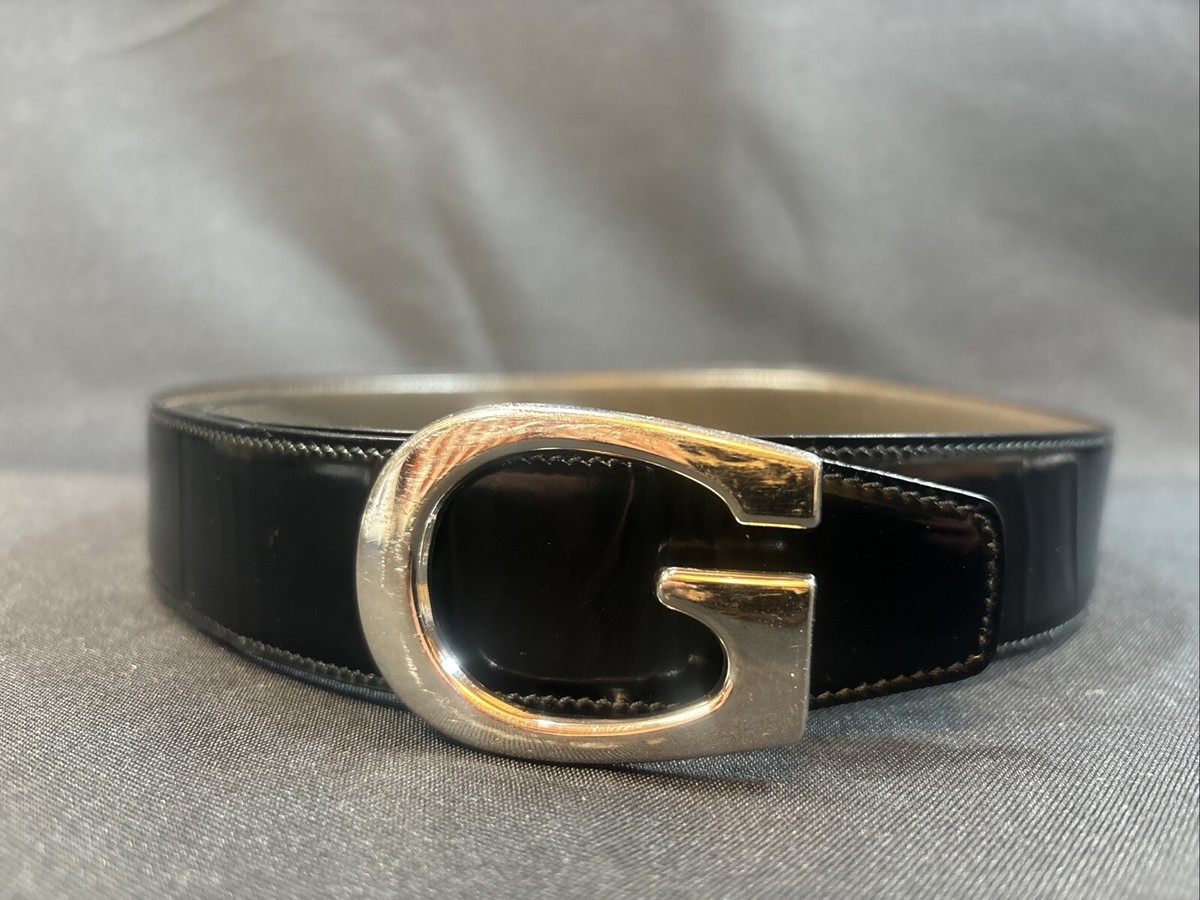 Gucci Black Leather Belt Interlocking G Gold Buckle Vintage Rare Rare Vintage Gucci Belt - Etsy main image 2