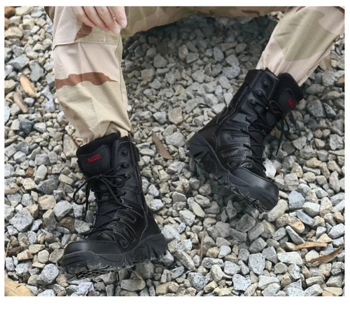 Hombres Botas Militares de Cuero Zapatos de Combate de Parte Superior Alta Aire Libre Montaña Nieve Tenis - Imagen 18 de 36