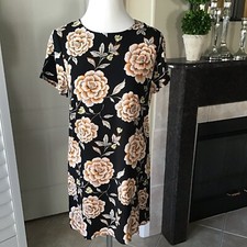 Bold Floral Dress Women’s SMALL Black & Beige Lotus Career Forever 21 Tags NEW