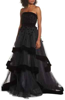 NEW MAC DUGGAL Strapless Tiered BALLGOWN GOWN SIZE 10 $558 BLACK