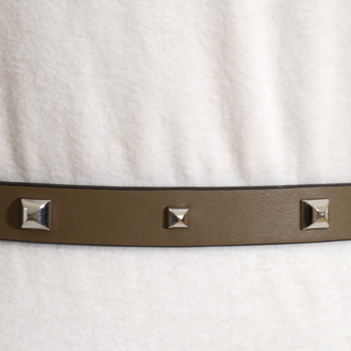 RALPH LAUREN Gray Brushed Silver Studded Leather Skinny Belt L Lauren Ralph Lauren Gray Studded Leather Belt Size L main image 2