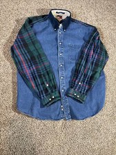 VTG Tommy Hilfiger Men's Size L Long Sleeve Denim Plaid Dress Shirt