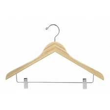 17" Light Bamboo Wooden Suit Hanger w/Clips (pack of 10)