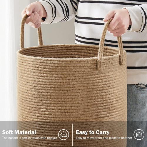 Jute Rope Laundry Hamper Basket by , 58L Tall Laundry Basket, Baby Nursery Hampe - Picture 4 of 12