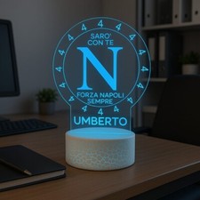 Lampada in Plexiglass Napoli 4° Calcio e Nome Personalizzato  Luce LED 7 Colori