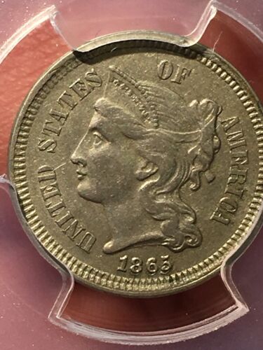 1865 3CN PCGS AU50 RPD FS-304 1 this lvl w/Only 8 highr - RicksCafeAmerican.com - Picture 6 of 11