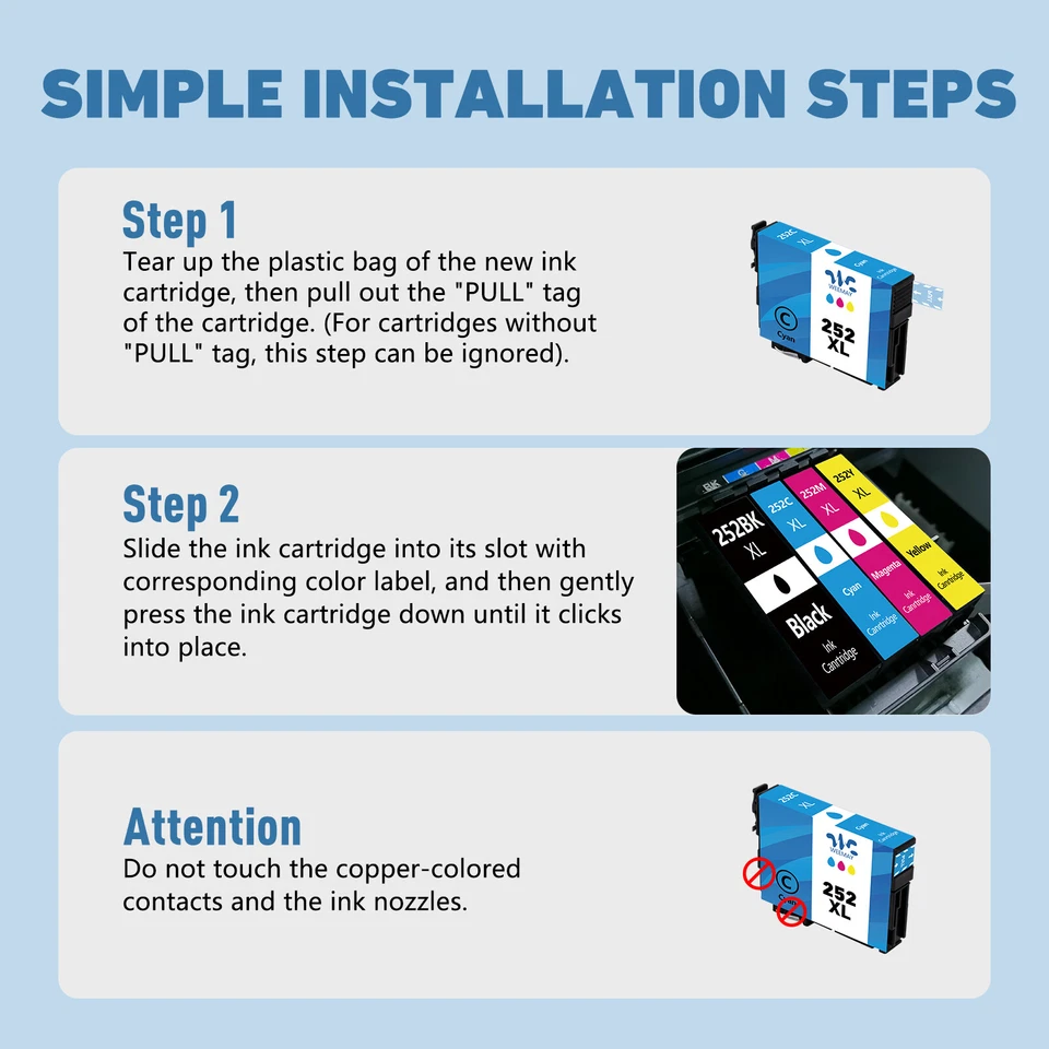 Cartuchos de tinta 10P T252XL 252XL 252 para impresora Epson WorkForce WF-3640 WF-7110 Foto 4 de 4