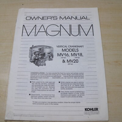 KOHLER MV16 MV18 MV20 Engine Owner Operator Operation Maintenance Guide Manual