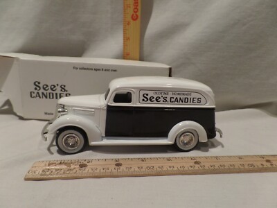 Vintage See's Candies Ertl Diecast 1938 Chevy Panel Truck Bank In Box