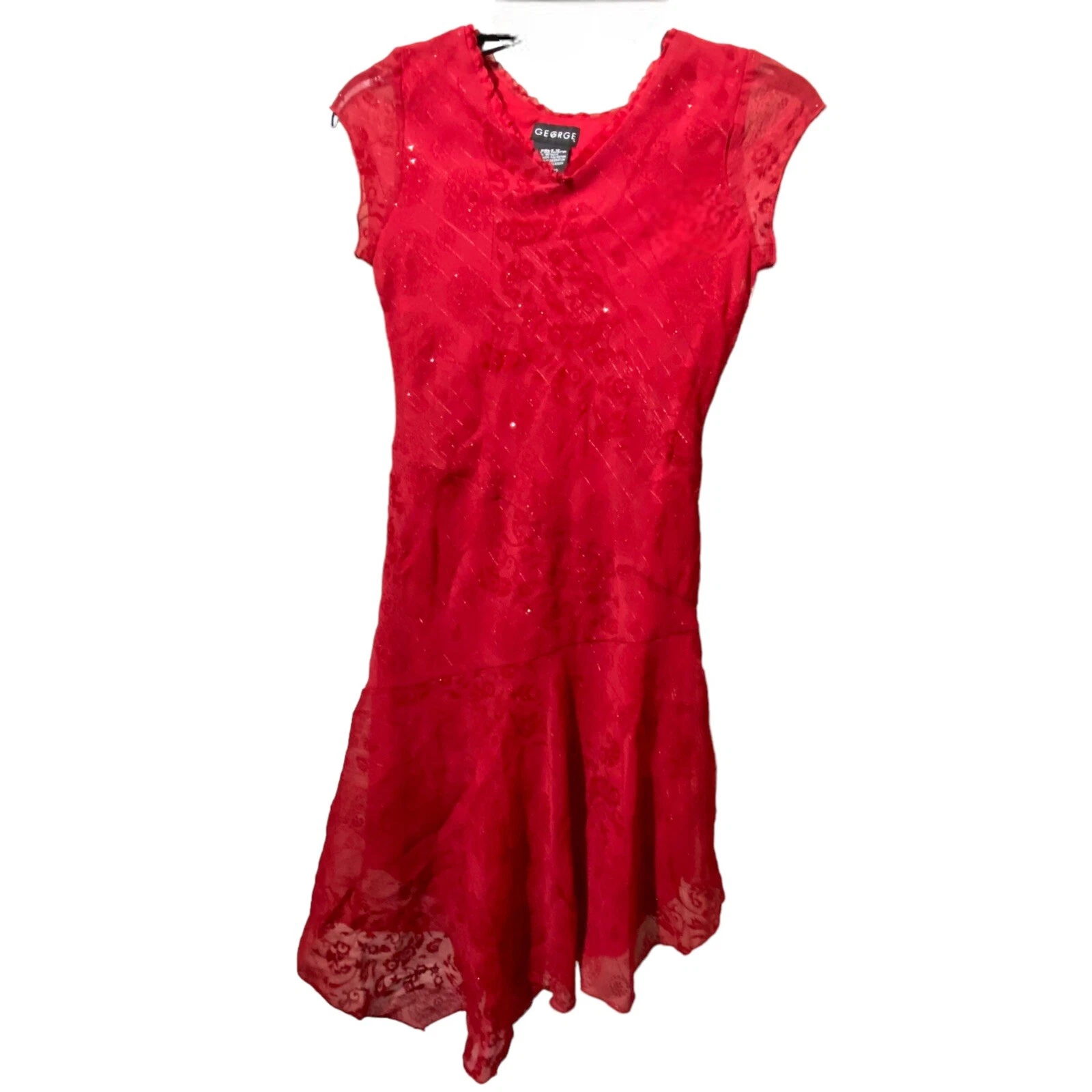 Red Sparkly Tie Waist Handkerchief Hem Festive Holiday Dress Girls’ Size 12