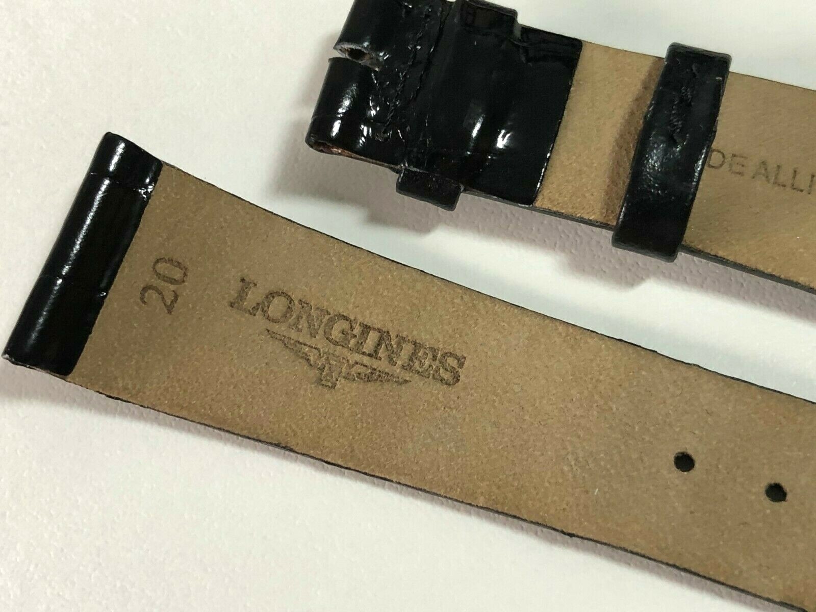 LONGINES ALLIGATOR LEATHER CROCO BLACK STRAP L682109520 20MM BRAND