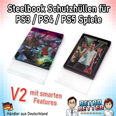RETRORESCUE Steelbook Schutzhüllen PS3 PS4 PS5 Spiel V2 mit Schnellzugriff PlayStation 3 4 5