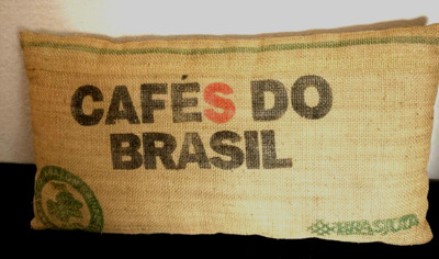 Coffee Sack Burlap Pillow~~Cafes Do Brasil~~San Juan Rain Forest Certified~SHF#B