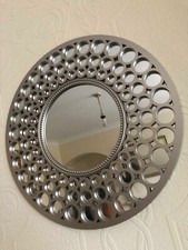 LARGE SILVER ROUND WALL MIRROR MENTAL BATHROOM WALL MIRROR 63CM NEW