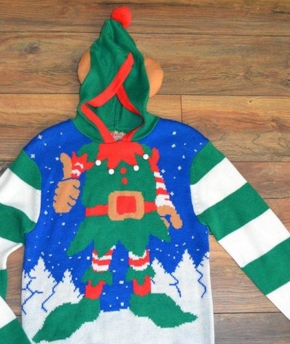 Ugly Christmas Sweater Elf Ears on Hood 