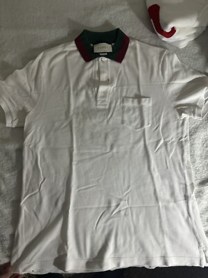 Gucci White Polo Men's Size Medium Green Red Collar | eBay