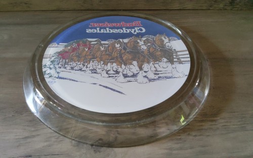 Bandeja para servir de vidrio Budweiser Clydesdales 1995 vajilla vintage 13"" - Imagen 6 de 6