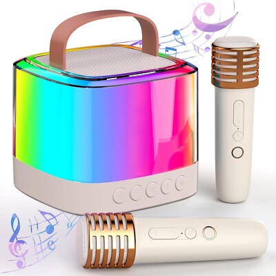 Mini Karaoke Machine Portable Bluetooth Karaoke Speaker 2 Wireless Mics ...