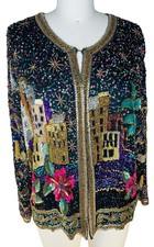 Together Silk Heavily Embellished Sequined Beaded Cityscape Jacket Size S