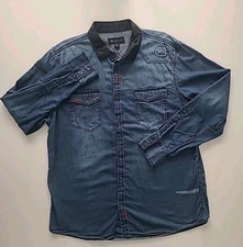 INC International Concepts, Men Denim Blue Long Sleeve Button Down Shirt XL 