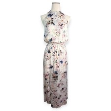 Show Me Your Mumu Floral Halter Maxi Dress Cream Pink Blue XS Boho Wedding Guest