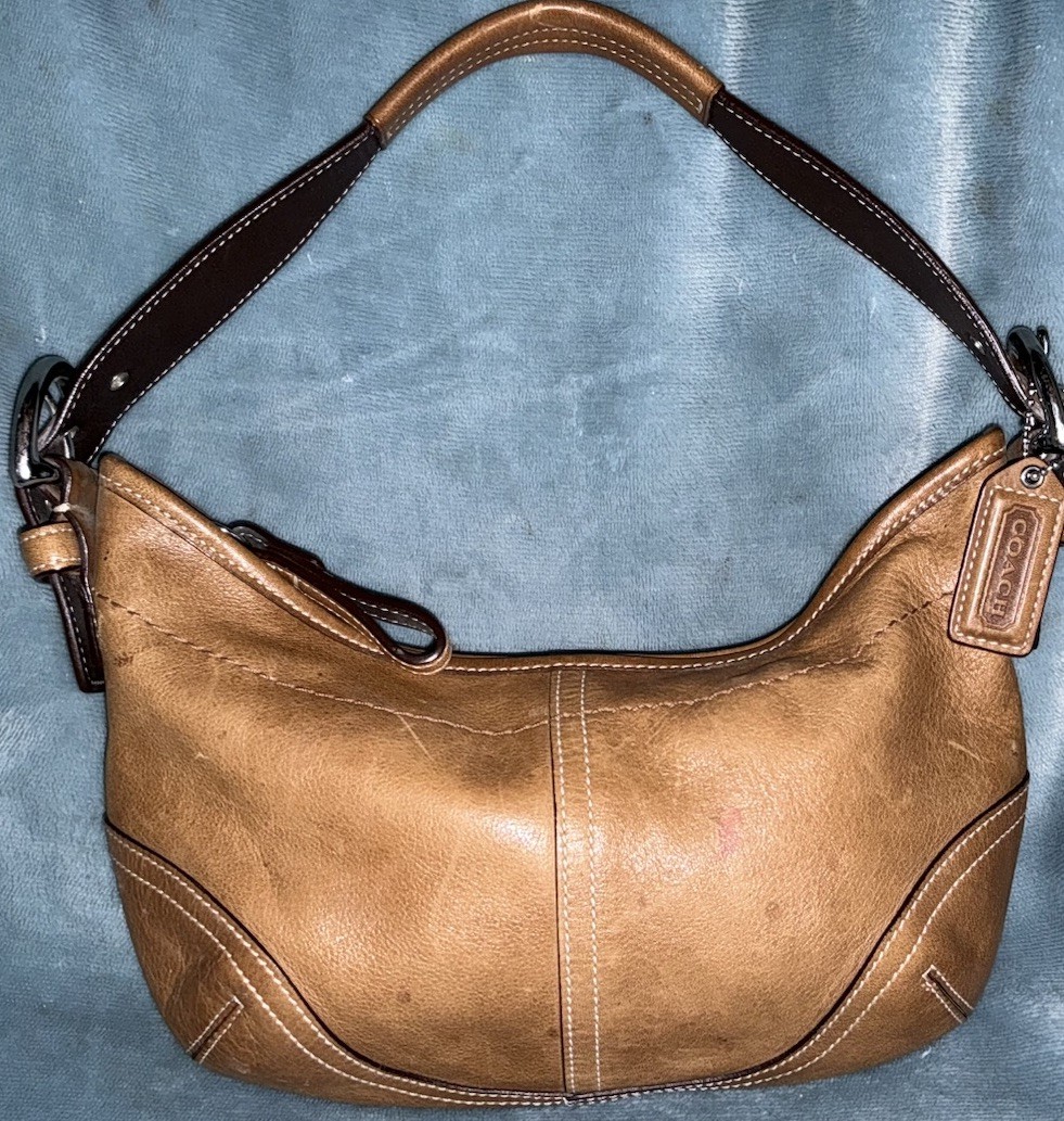 Coach Soho Hobo Bag 9541 Tan Leather with Jacquard Fabric
