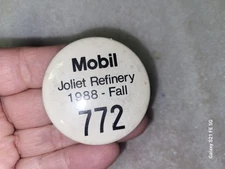 Vintage 1988 Mobil Joliet Refinery Employee Contractors Badge 2 1/4"