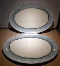 Pair Of Wilko Large 36cm X 25cm Ceramic Oval Serving Platter Steak Plate Blue
