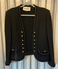 Castleberry Vintage Women's Black Jacket Sweater Sz Large Satin Trim Made in USA