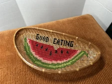 Watermelon Slice Basket Woven Needlepoint Fruit Vintage Unique Rattan Wall Deco