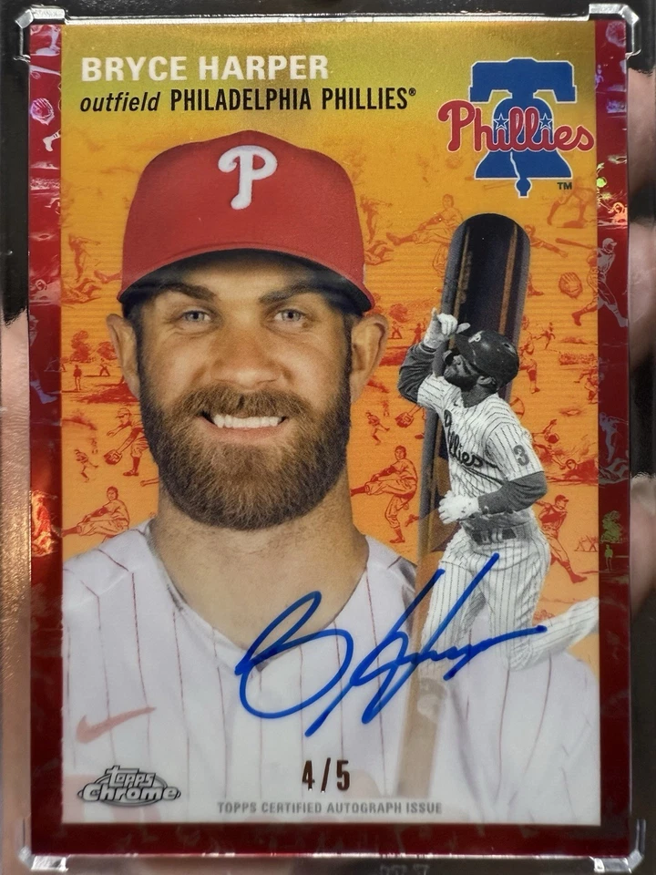 Autógrafo Bryce Harper Red Toile 2023 cromo platino aniversario/5 Foto 2 de 4