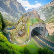 EISENBAHN-TUNNEL SPUR H0 GERADE BERGTUNNEL MIT GEB&Auml;UDE