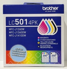 New Genuine Brother LC501 Black Cyan Magenta Yellow 4PK Ink Cartridges Box