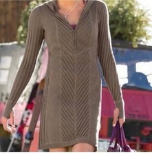 Athleta Ribbed Knit Hooded Sweater Dress In Olive Women’s Size XXS 1/2 Zip