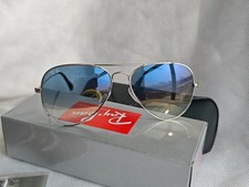 RAY-BAN RB3025 Aviator Sunglasses Silver Frame 58mm Gradient Blue Glass Lens